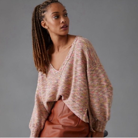 Anthropologie Pilcro Deep V Spacedye Slouchy Sweater Women's Size XL - Picture 1 of 13